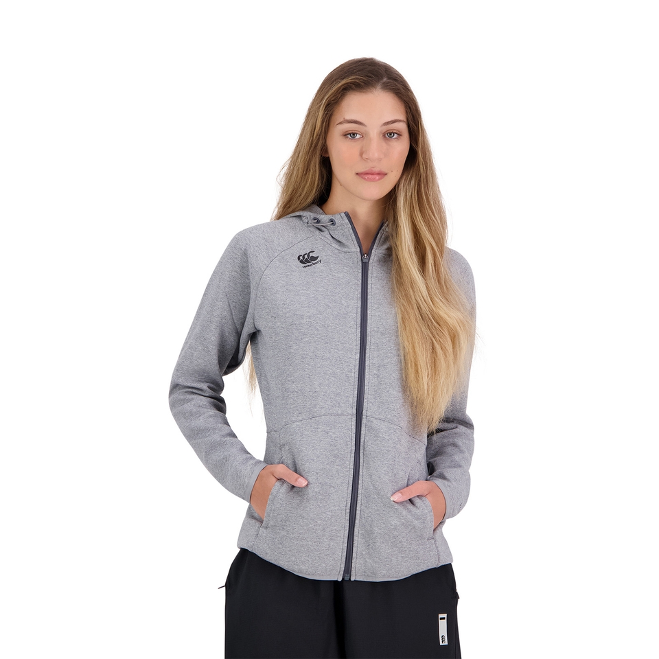 WOMENS VAPODRI FULL ZIP TEMPO HOODED SWEATSHIRT IN GREY Canterbury AU