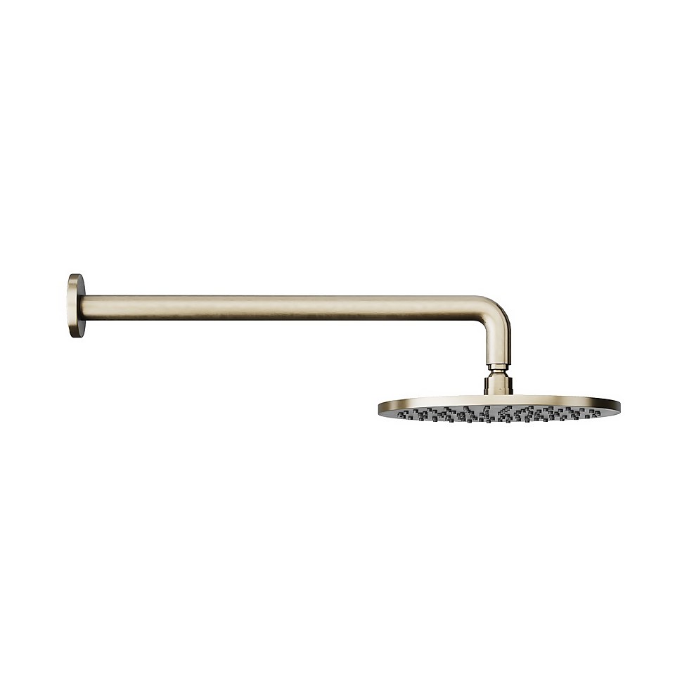 Bathstore Brushed Nickel 250mm Round Shower Head with Wall Arm