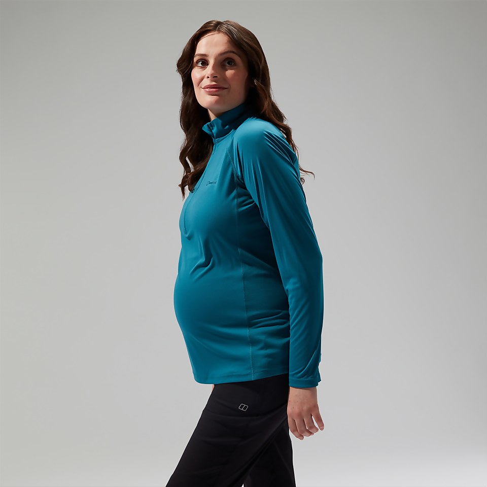 Women's 24/7 Half Zip Maternity Long Sleeve Tech Tee - Turquoise
