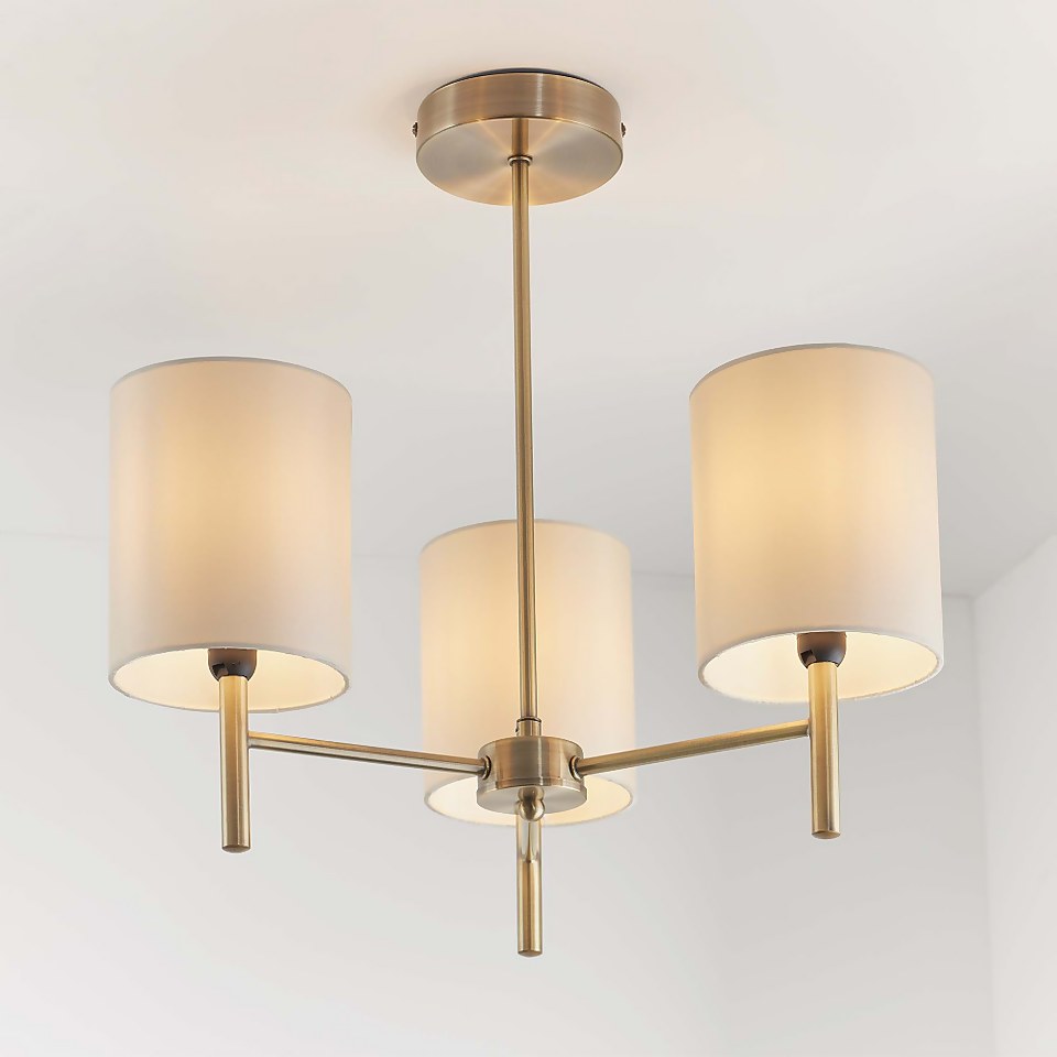 Kari 3 Light Semi Flush Ceiling Light - Brass