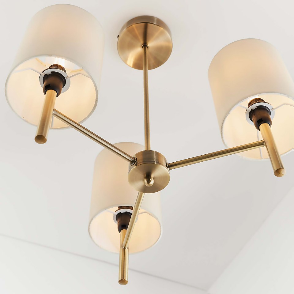 Kari 3 Light Semi Flush Ceiling Light - Brass
