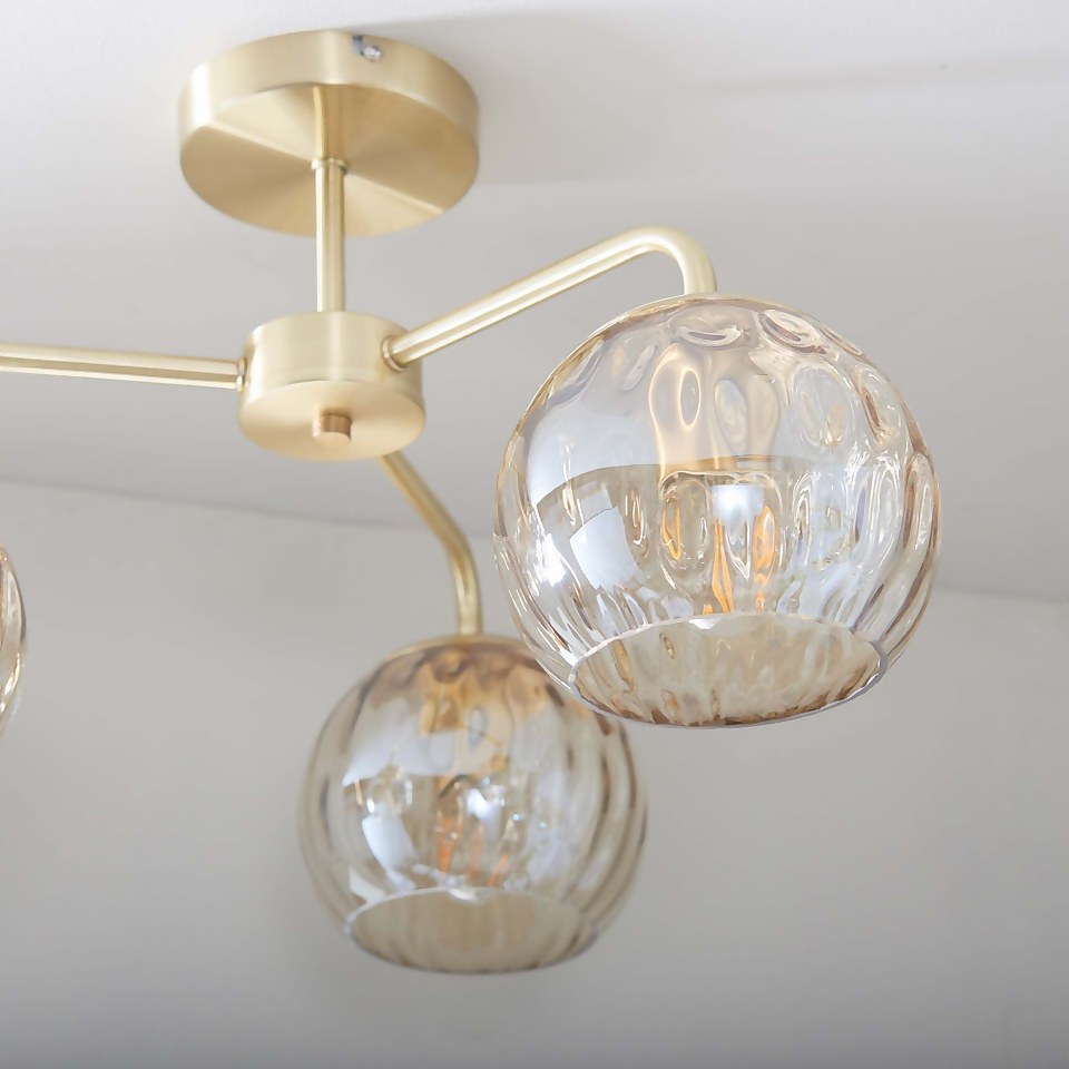 Geneva 3 Light Semi Flush Ceiling Light - Brass