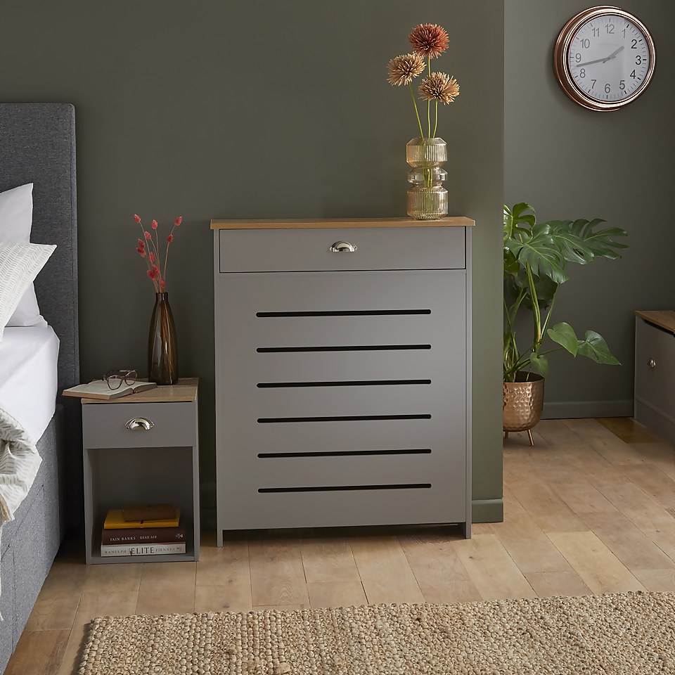 Barnford Small Radiator Cover with Drawer in Grey & Oak Effect