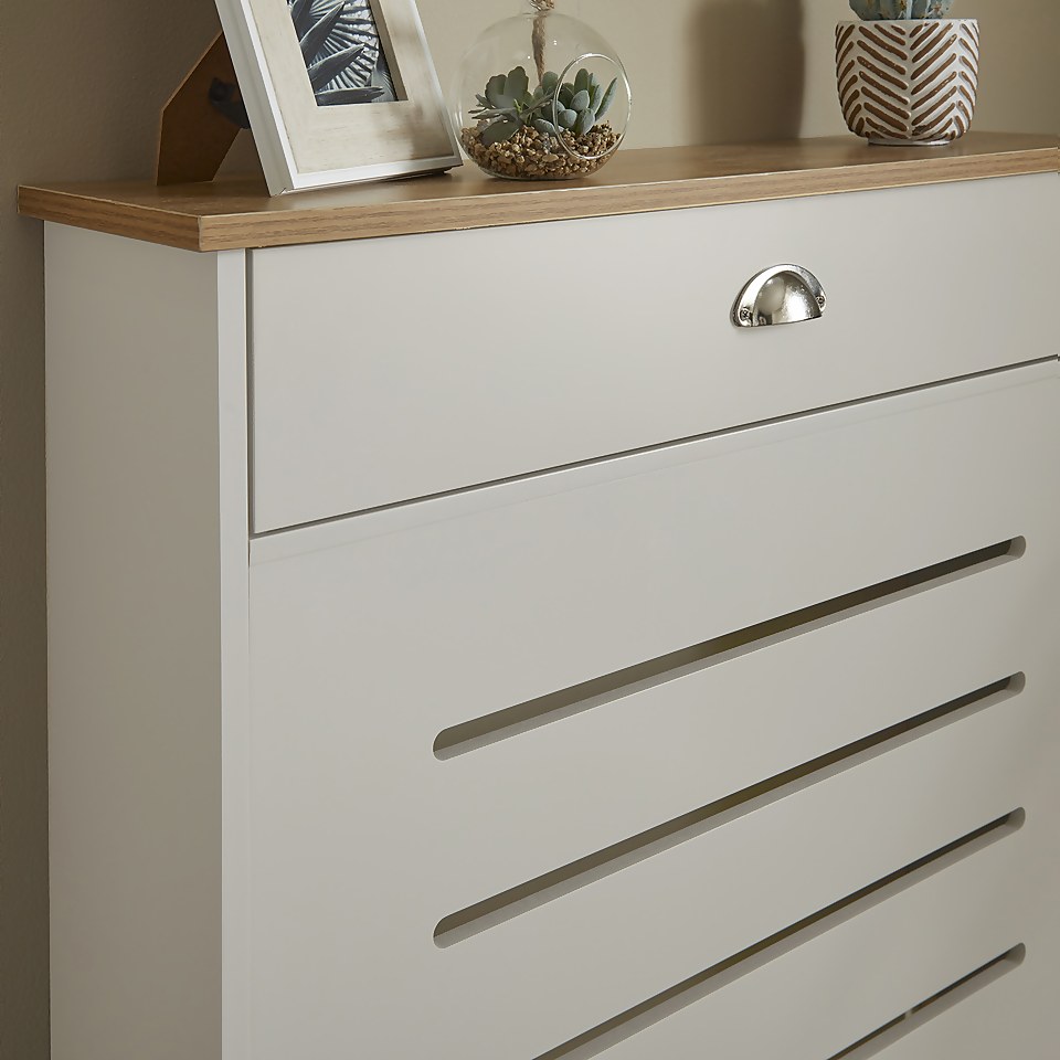 Barnford Small Radiator Cover with Drawer in Cream & Oak Effect