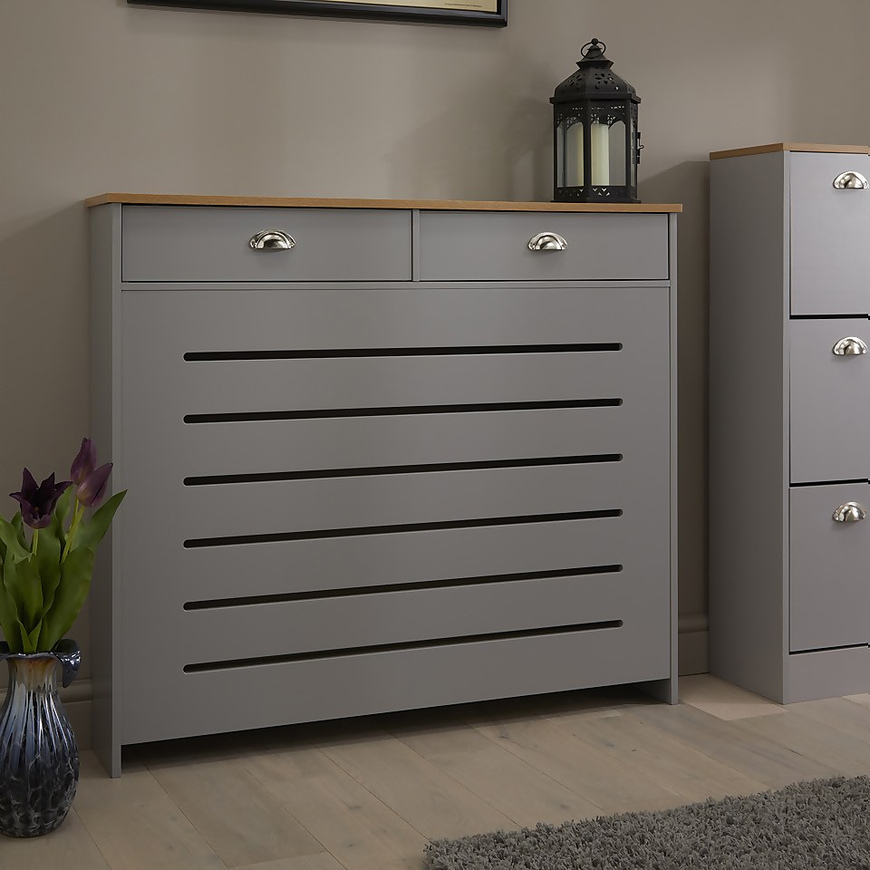 Barnford Medium Radiator Cover with Drawers in Grey & Oak Effect Homebase