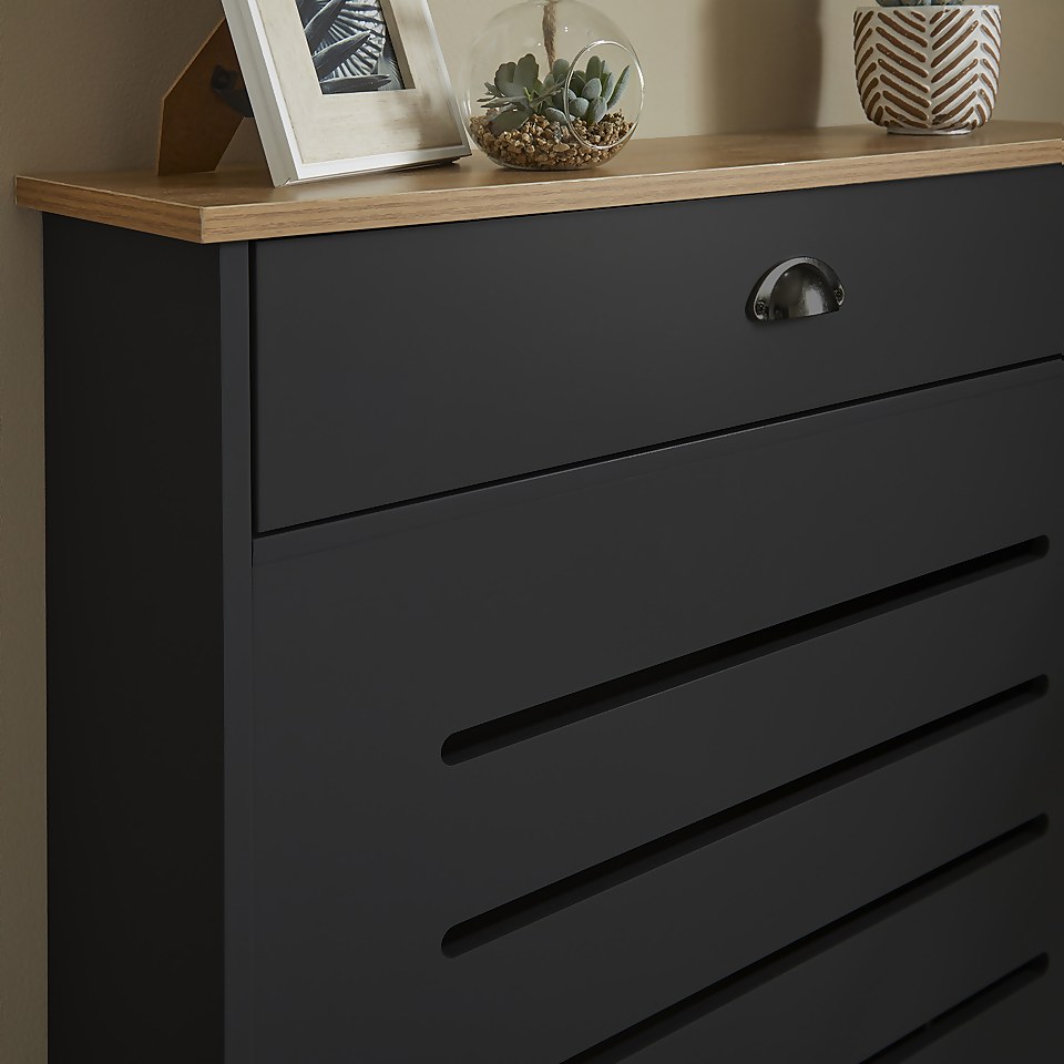 Barnford Small Radiator Cover with Drawer in Black & Oak Effect