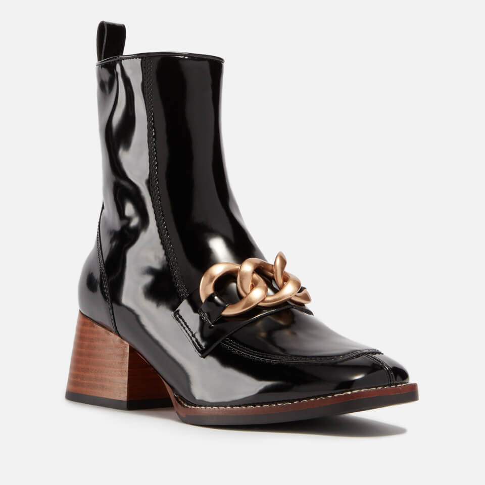 faux patent leather ankle boots