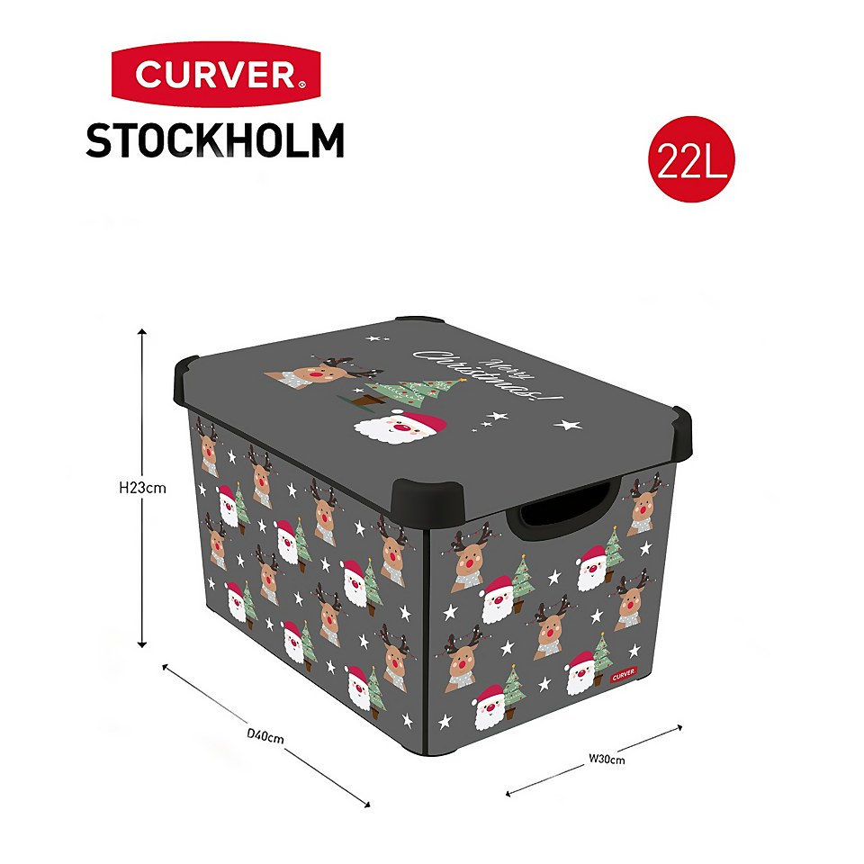 Curver Stockholm Christmas Santa & Rudolph Deco Storage Box - 22L
