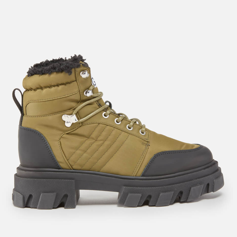 Ganni Leather and Twill Hiking Style Boots Coggles