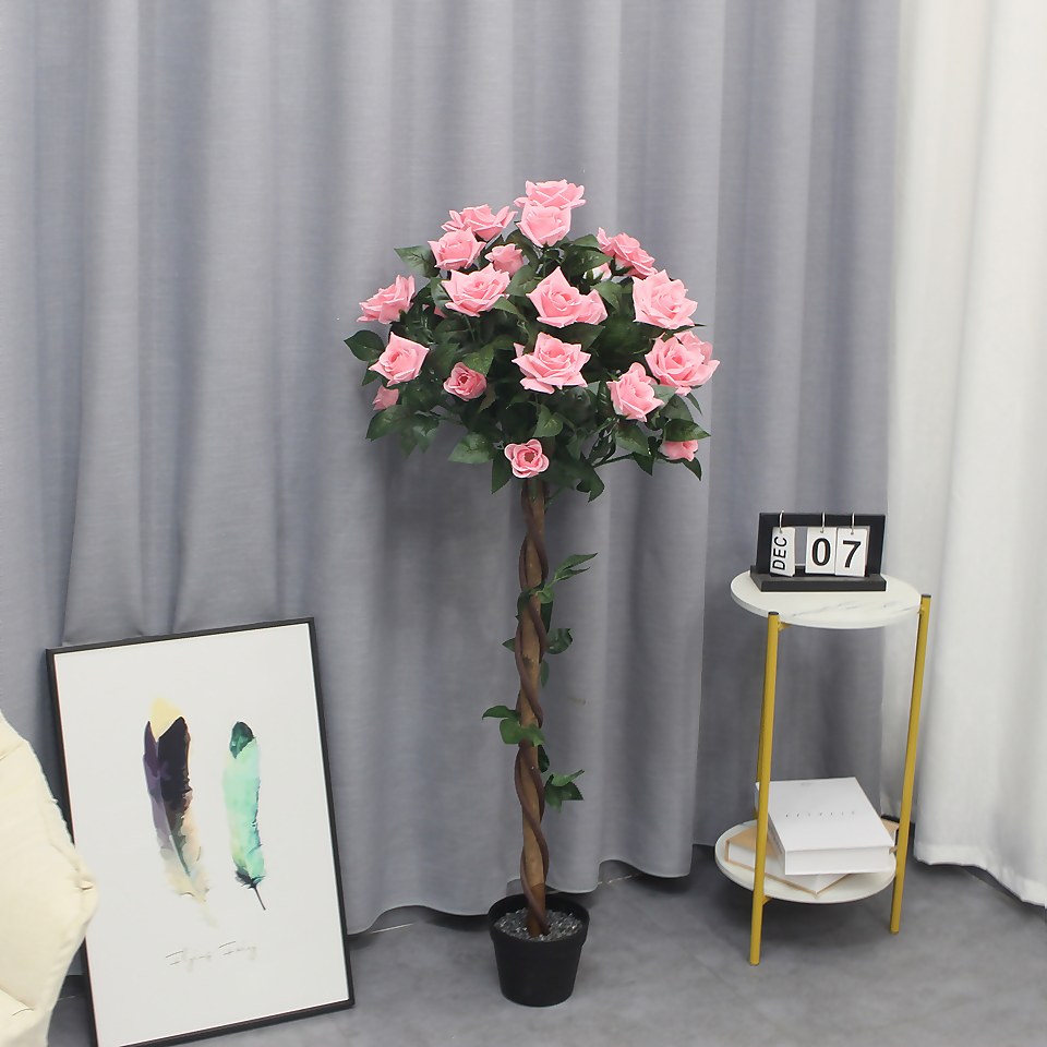 Artificial Pink Standard Rose 120cm Homebase