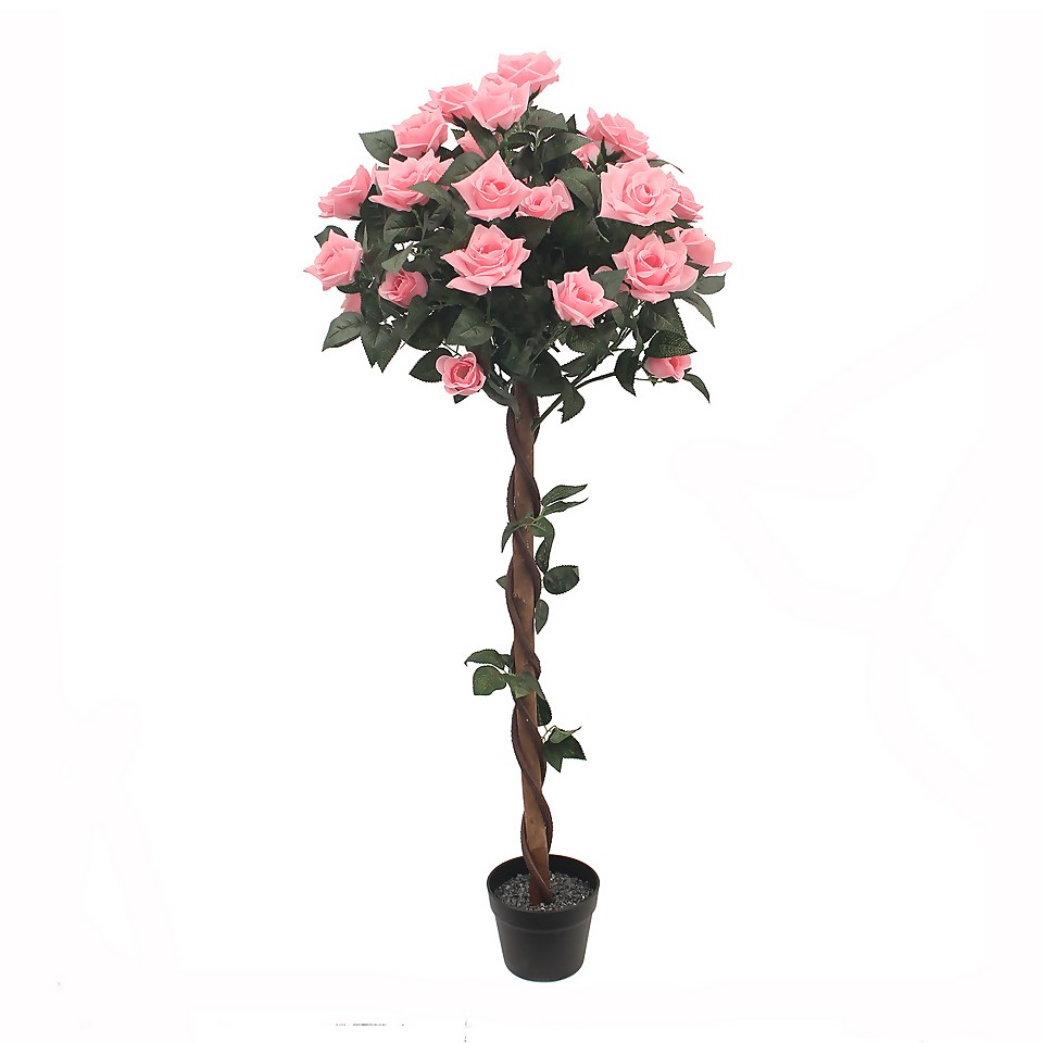 Artificial Pink Standard Rose 120cm Homebase
