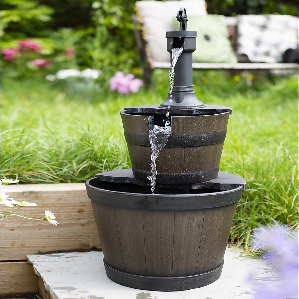 Stylish Fountain Whiskey Barrels Garden Water Feature