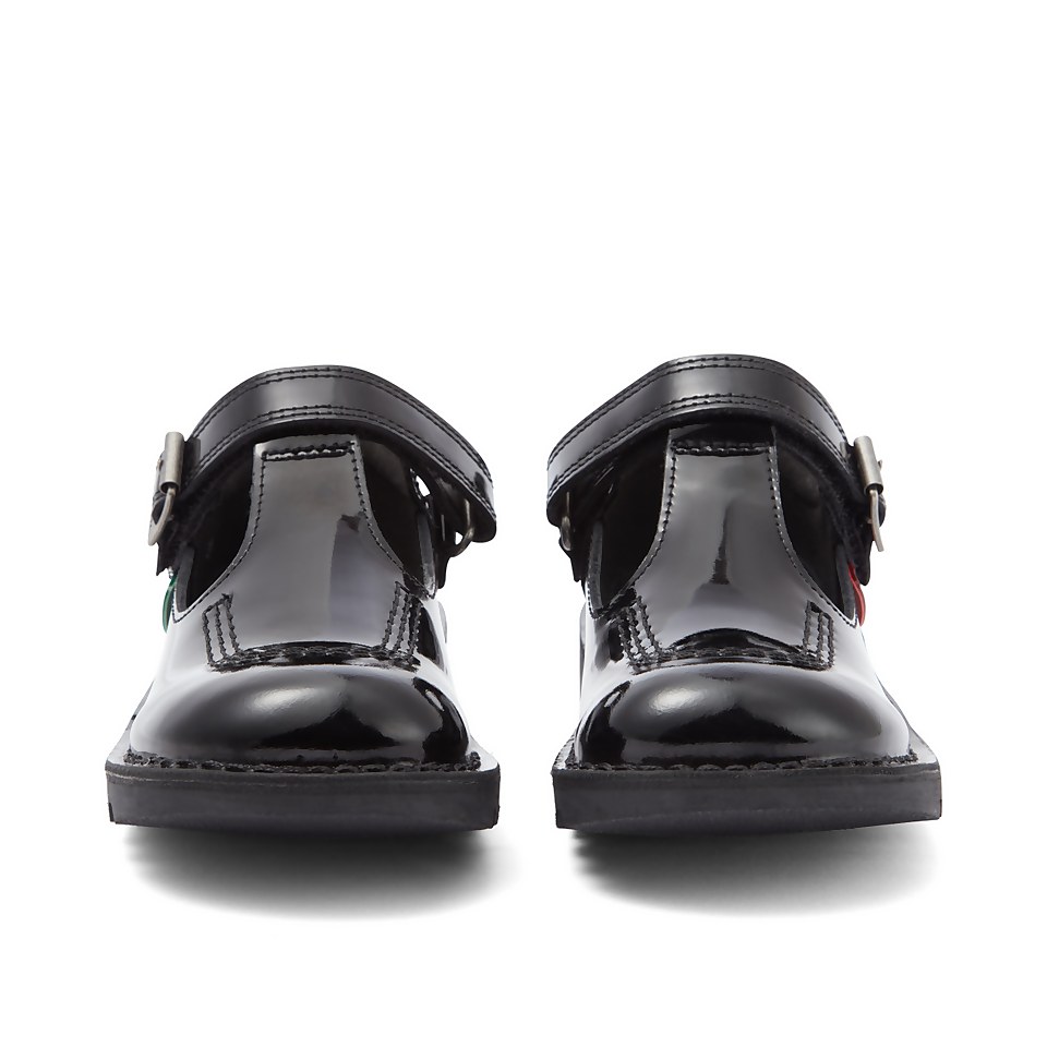 Junior Girls Kick T Bar Vel Patent Leather Black