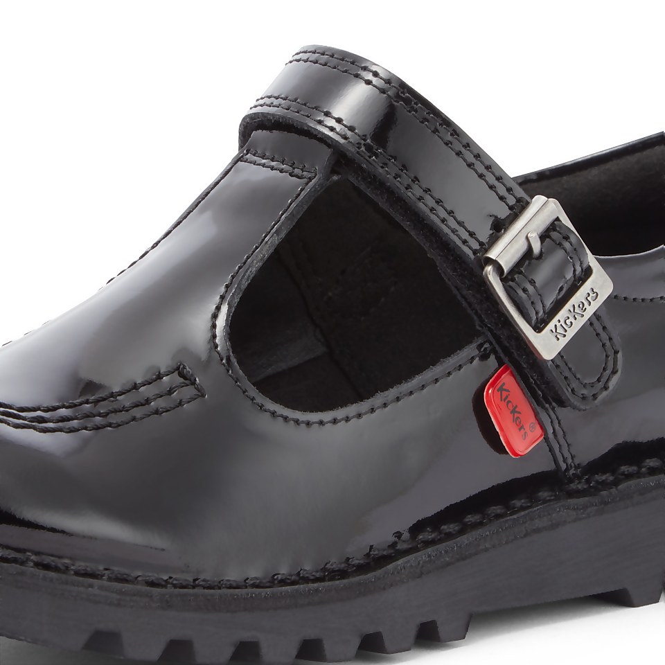 Junior Girls Kick T Bar Vel Patent Leather Black