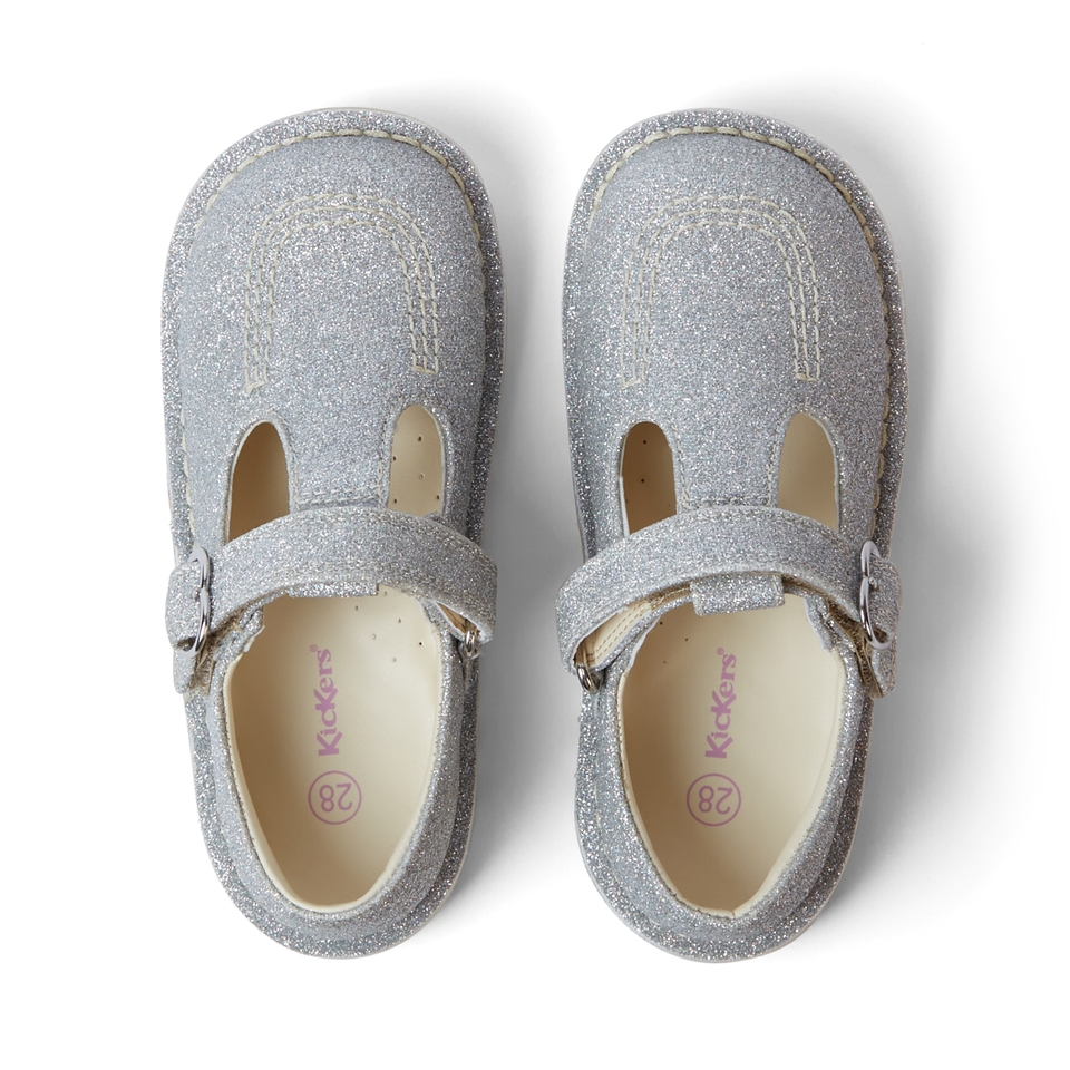 Infant Girls Kick T Bar Glitter Cosmic Textile Silver