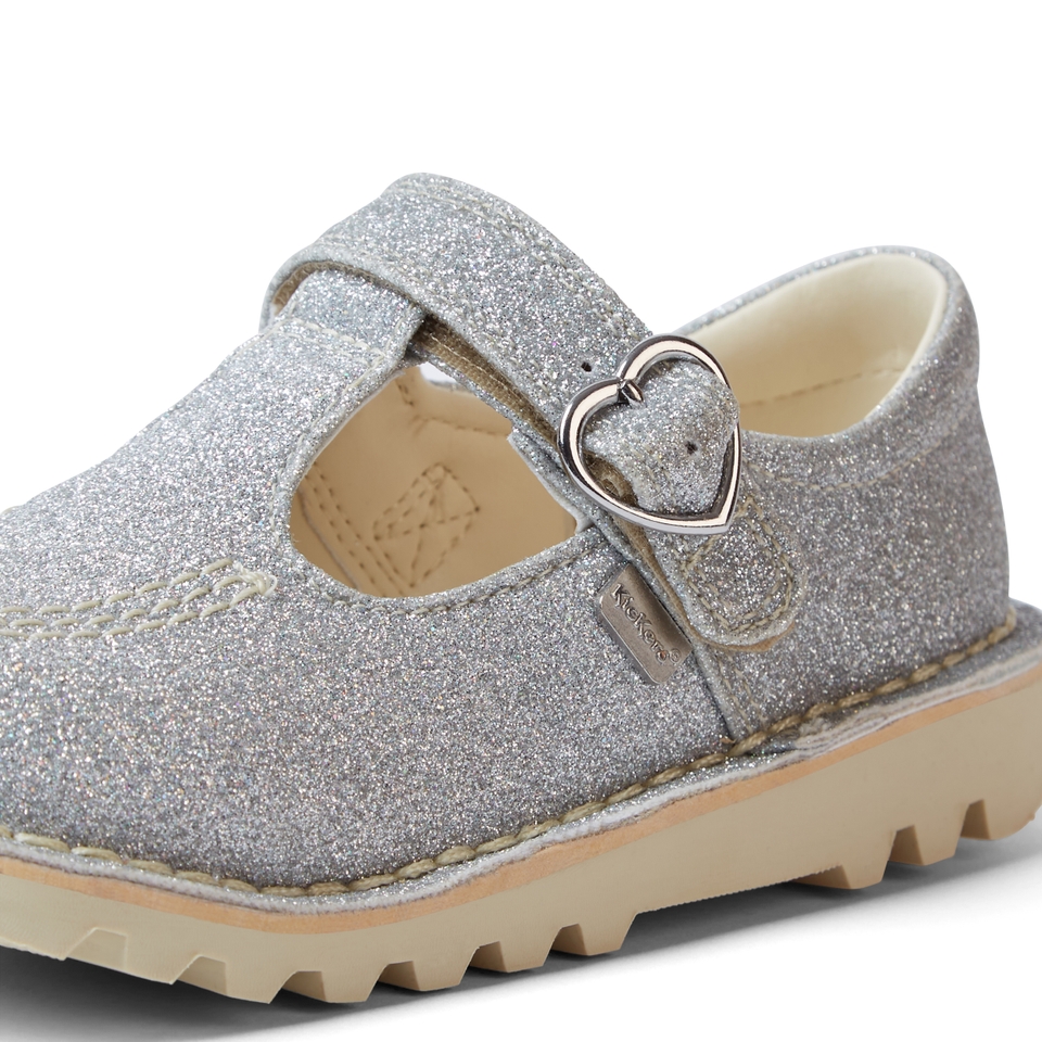 Infant Girls Kick T Bar Glitter Cosmic Textile Silver
