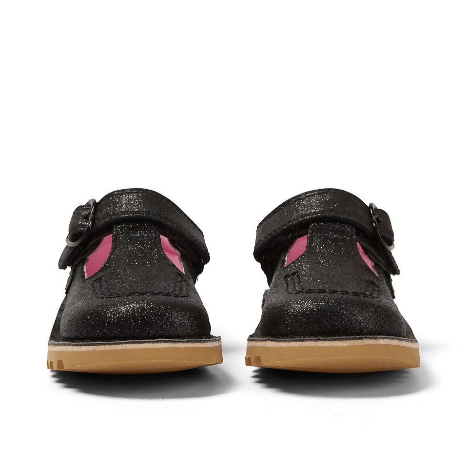 Infant Girls Kick T Bar Glitter Textile Black