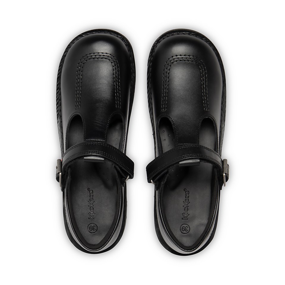 Youth Womens Kick T Bar Vel Leather Black