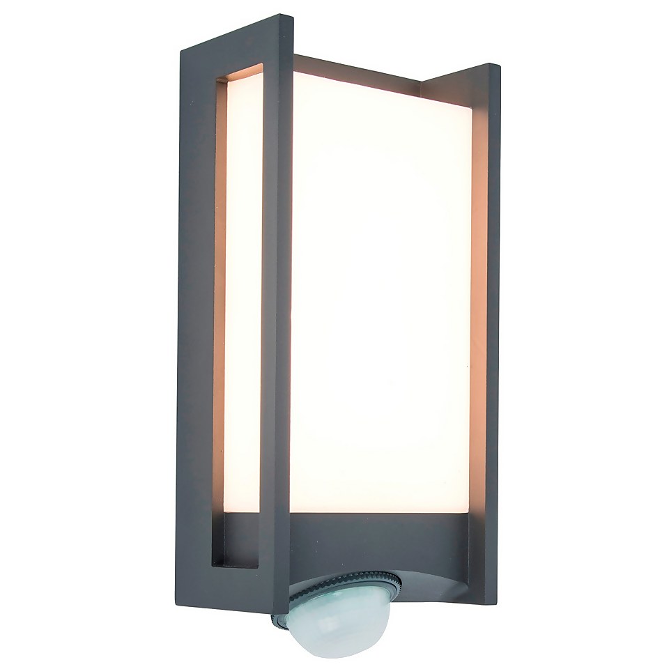 Lutec Qubo LED Outdoor Wall Light with PIR Motion Sensor - Anthracite