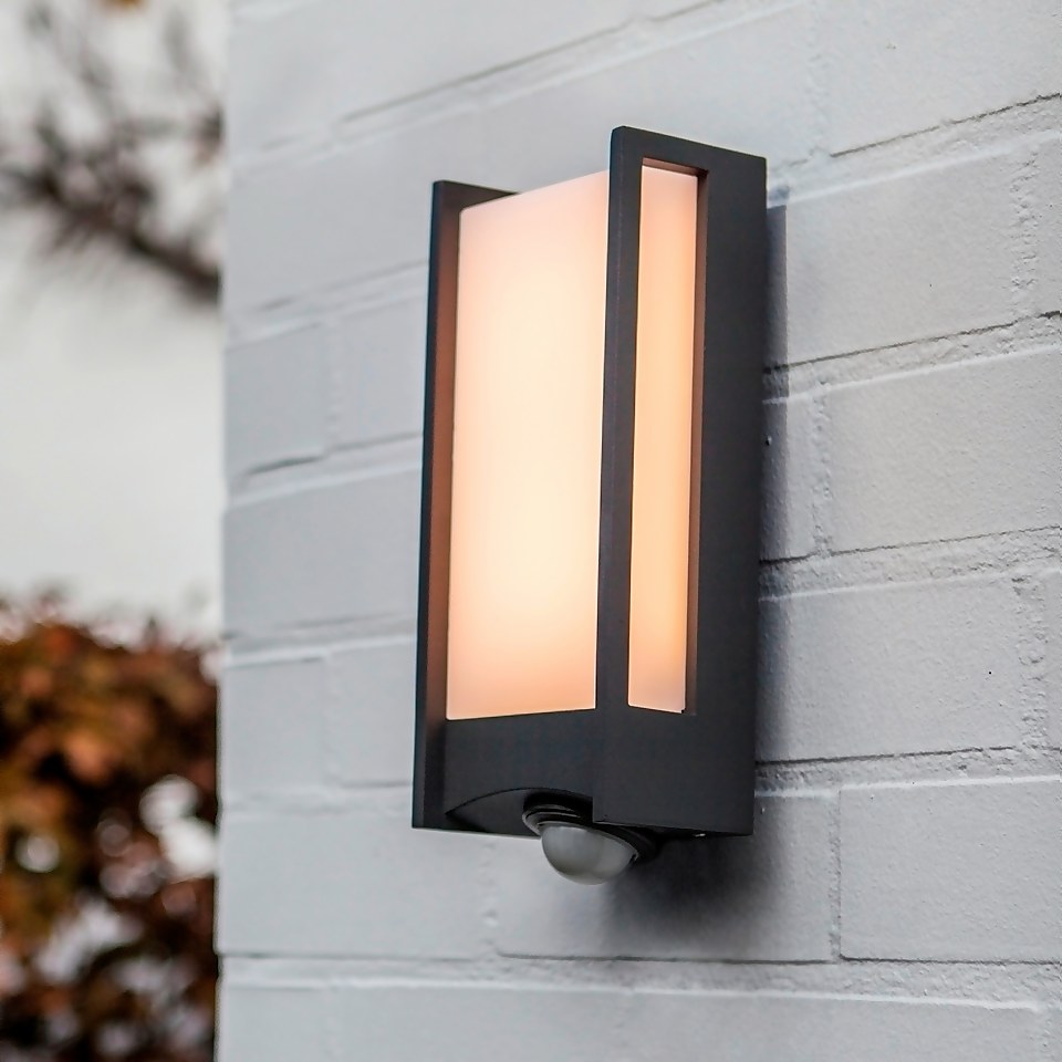 Lutec Qubo LED Outdoor Wall Light with PIR Motion Sensor - Anthracite