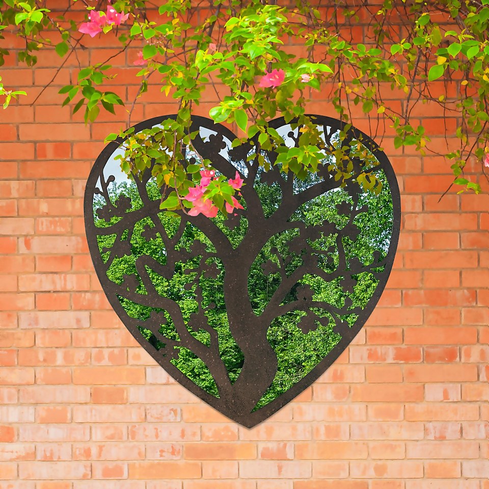 MirrorOutlet Metal Heart Shaped Tree Decorative Garden Mirror - 70x70cm