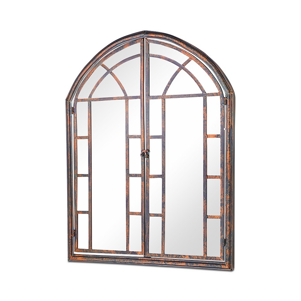 MirrorOutlet Metal Arched Decorative Window Opening Garden Mirror - 78x61cm