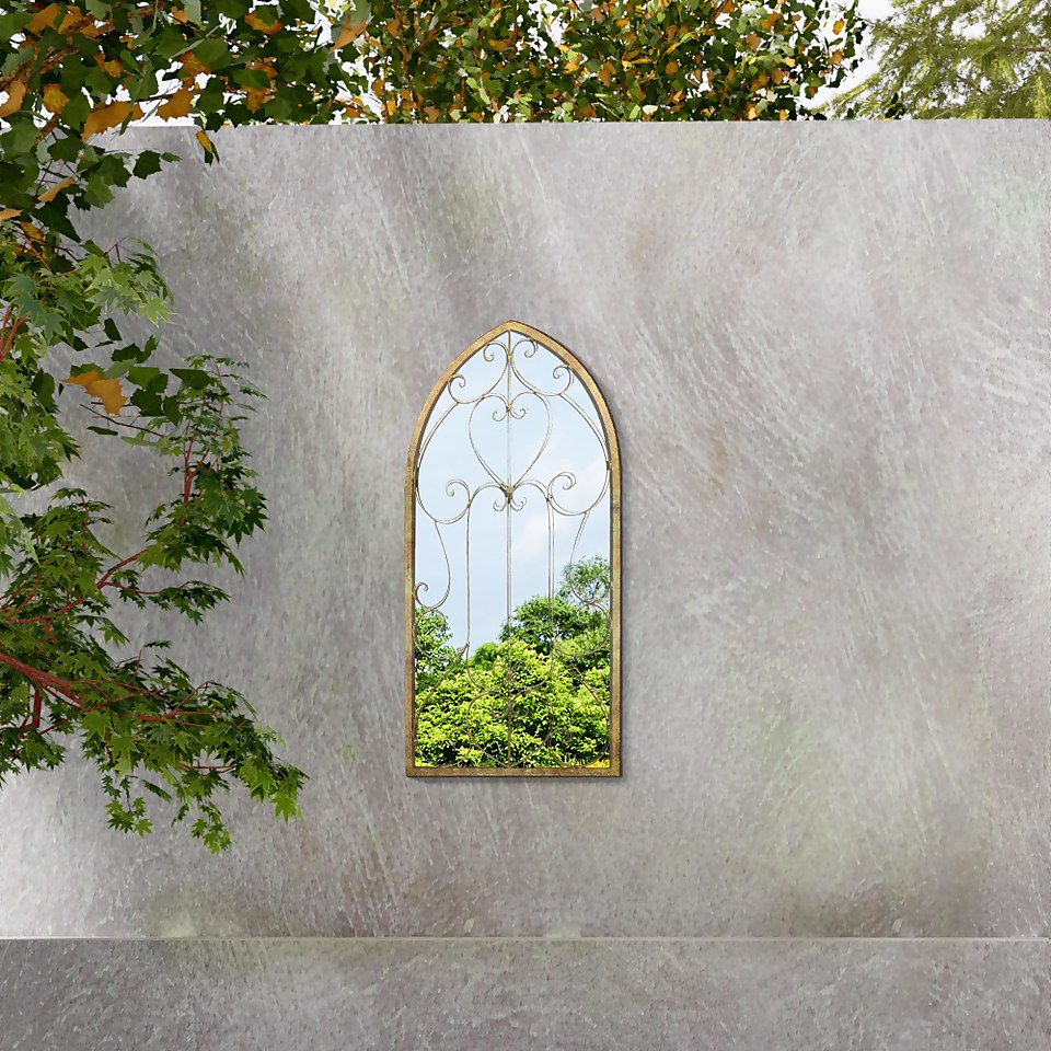 MirrorOutlet Metal Arched Decorative Window Garden Mirror - 100x50cm