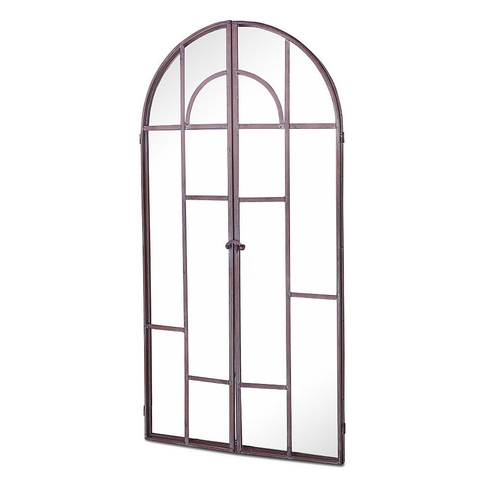 MirrorOutlet Metal Arched Decorative Window Opening Garden Mirror - 100x50cm