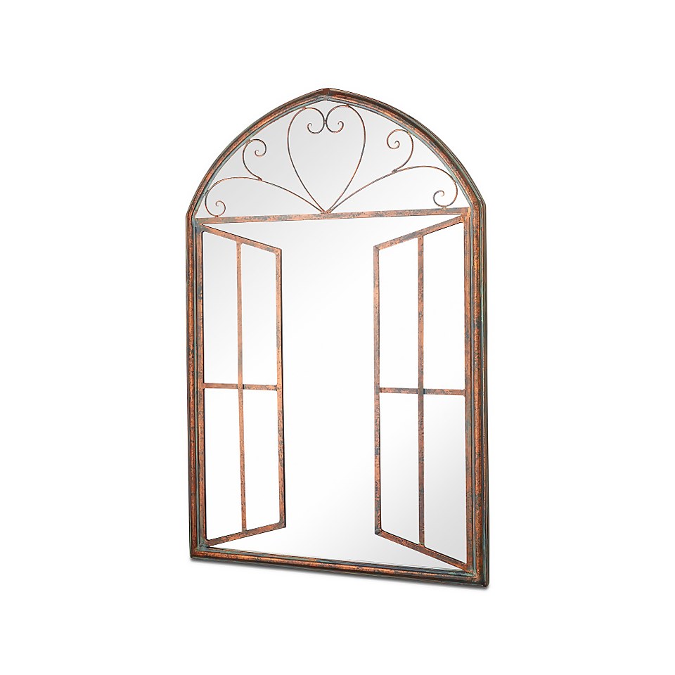 MirrorOutlet Metal Arched Decorative Window Effect Garden Mirror - 92x61cm