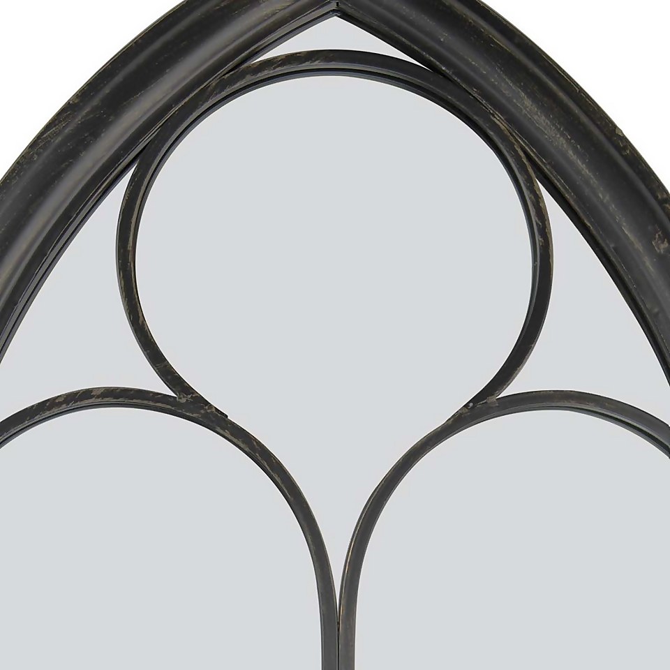 MirrorOutlet Black Somerley Chapel Arch Metal Garden Mirror - 112x61cm