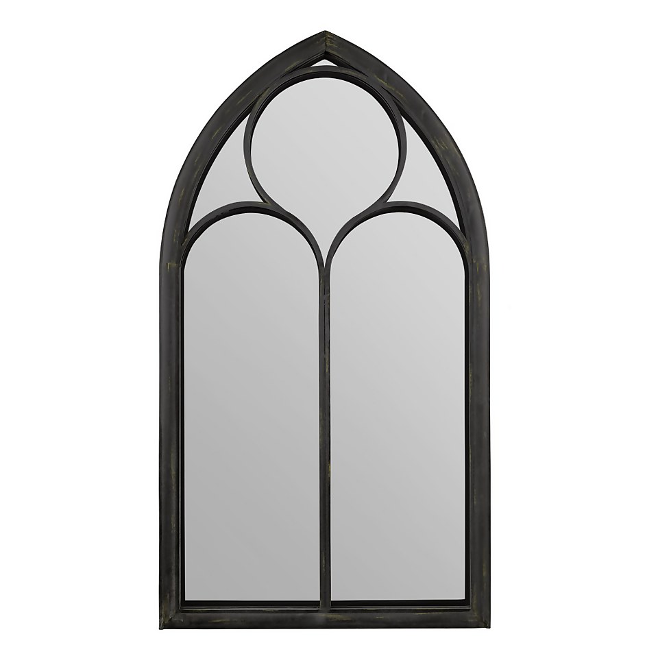 MirrorOutlet Black Somerley Chapel Arch Extra Large Metal Garden Mirror - 150x81cm