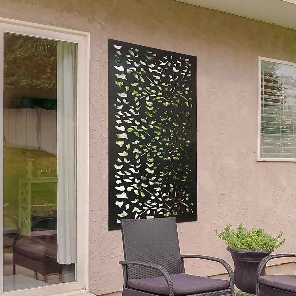 Amarelle Large Metal Leaf Design Decorative Garden Screen Mirror - 120x60cm