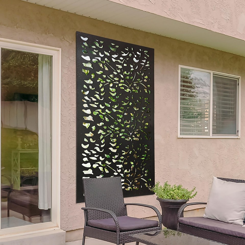 Amarelle Extra Large Metal Leaf Design Decorative Garden Screen Mirror - 180x90cm
