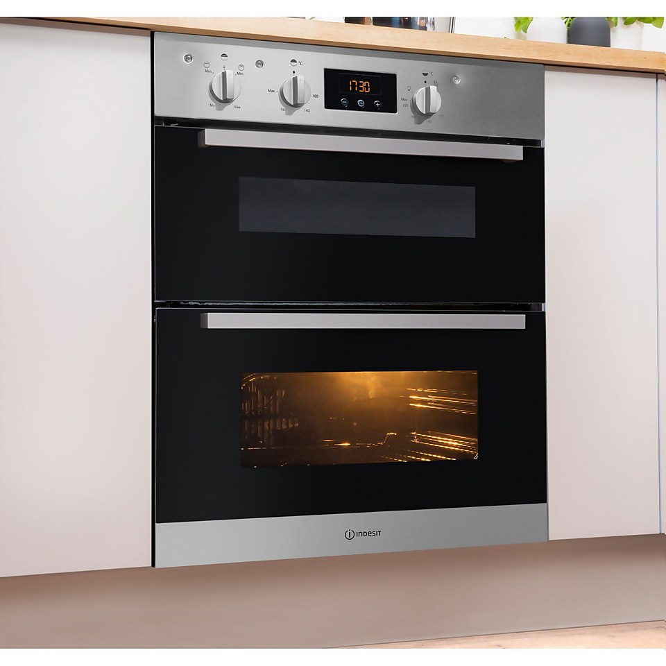 Indesit Aria IDU6340IX Built Under Electric Double Oven With Feet - Stainless Steel