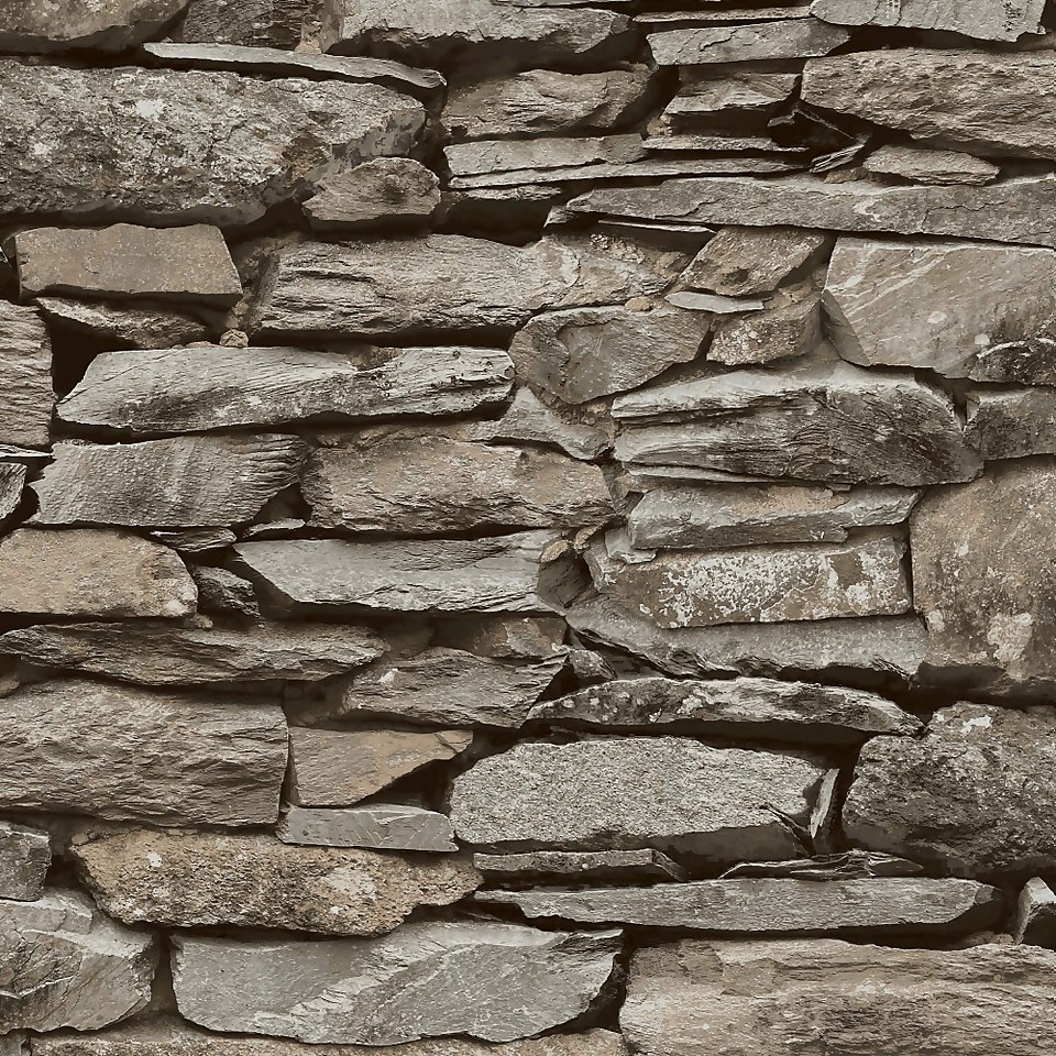 Next Ledgestone Wall Neutral Wallpaper Homebase