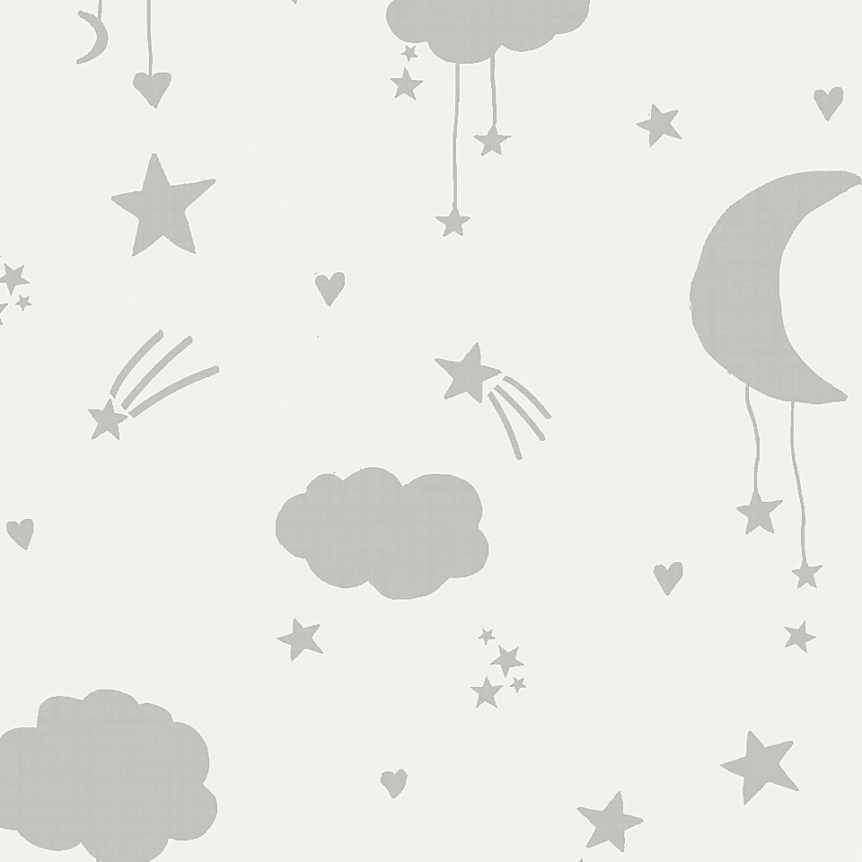 Next Moon & Stars Grey Wallpaper