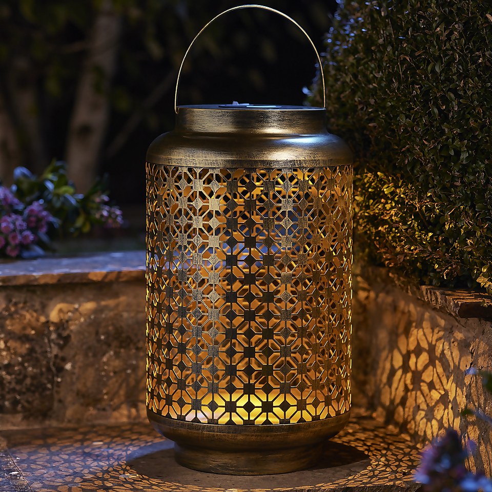 Homebase Edit Antique Gold Solar Moroccan Lantern - 48cm