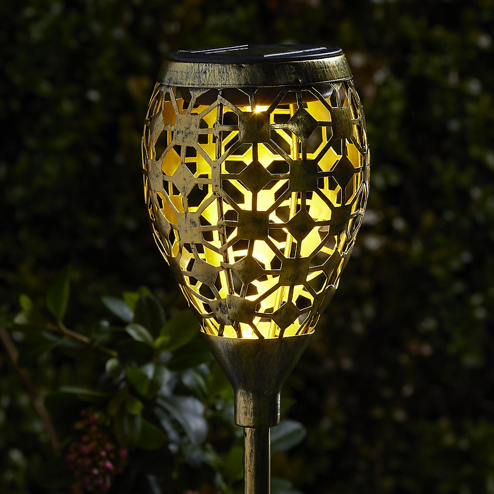 Homebase Edit Antique Gold Solar Moroccan Stake Light - 65cm