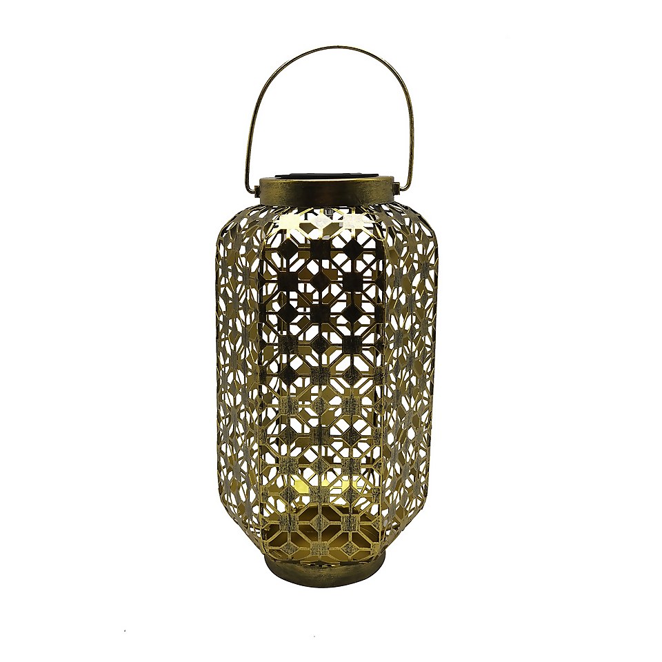 Homebase Edit Antique Gold Solar Moroccan Lantern - 32cm