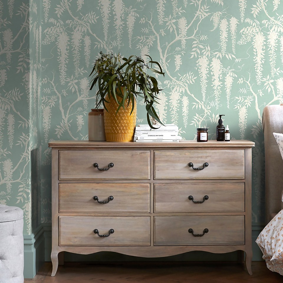 Next Wisteria Trails Duck Egg Wallpaper Homebase