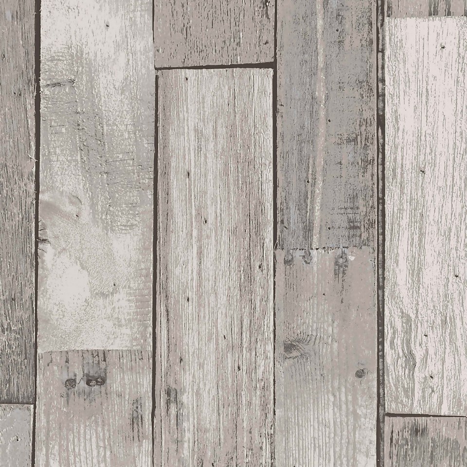 Next Distressed Wood Plank Grey Wallpaper