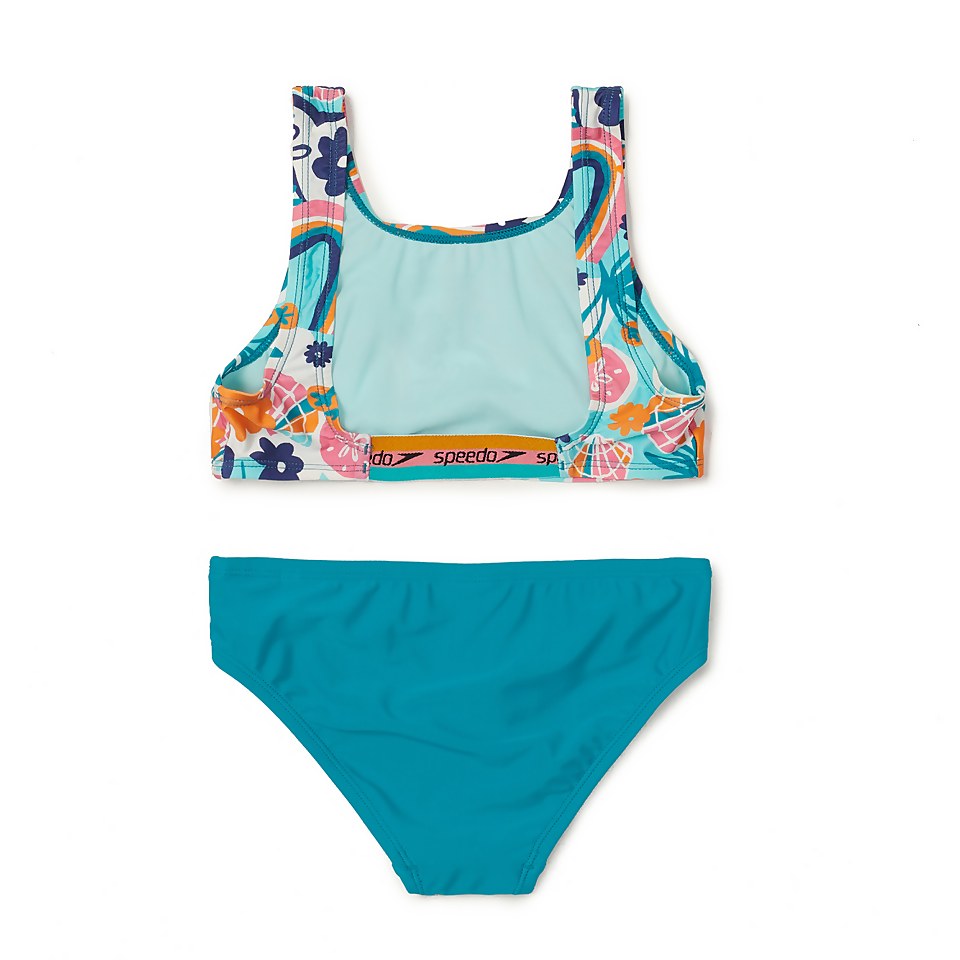 Girl's Logo Elastic Bikini Set Blue