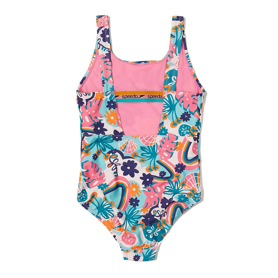 Girls Printed Elastic Back One Piece Green