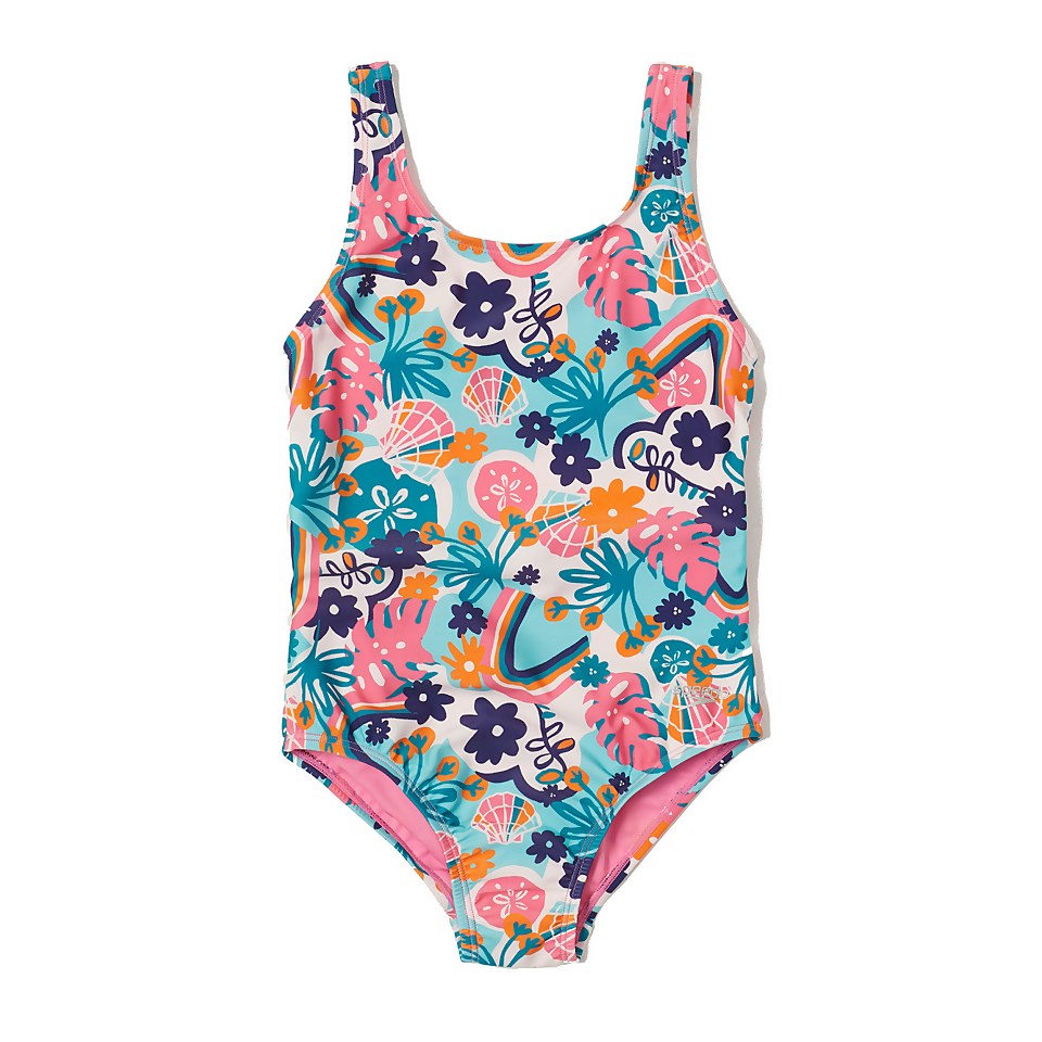 Girls Printed Elastic Back One Piece Green