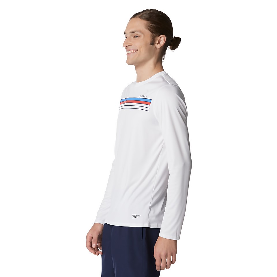 Men's Graphic Long Sleeve Swim Rashguard White
