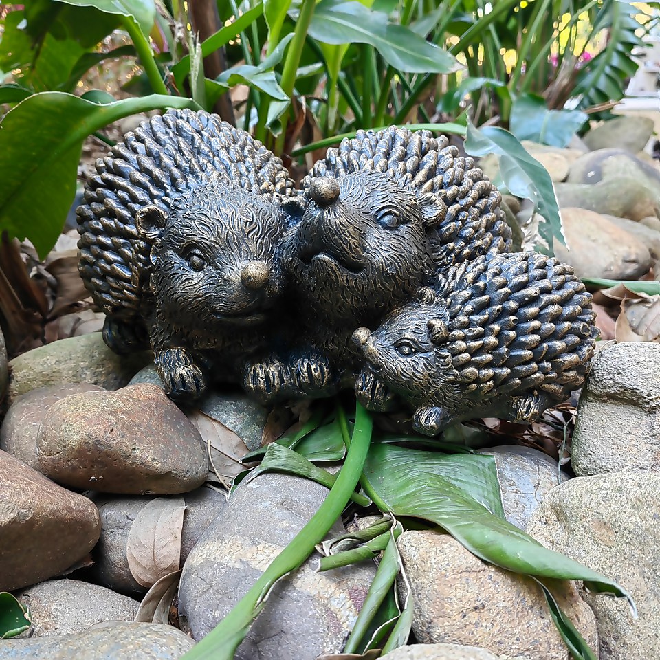Bronze Look Hedgehog Family Garden Ornament