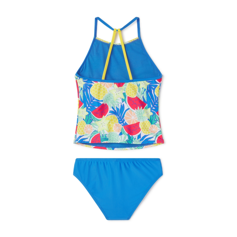Ensemble tankini à col montant à motif imprimé pour fille, bleu