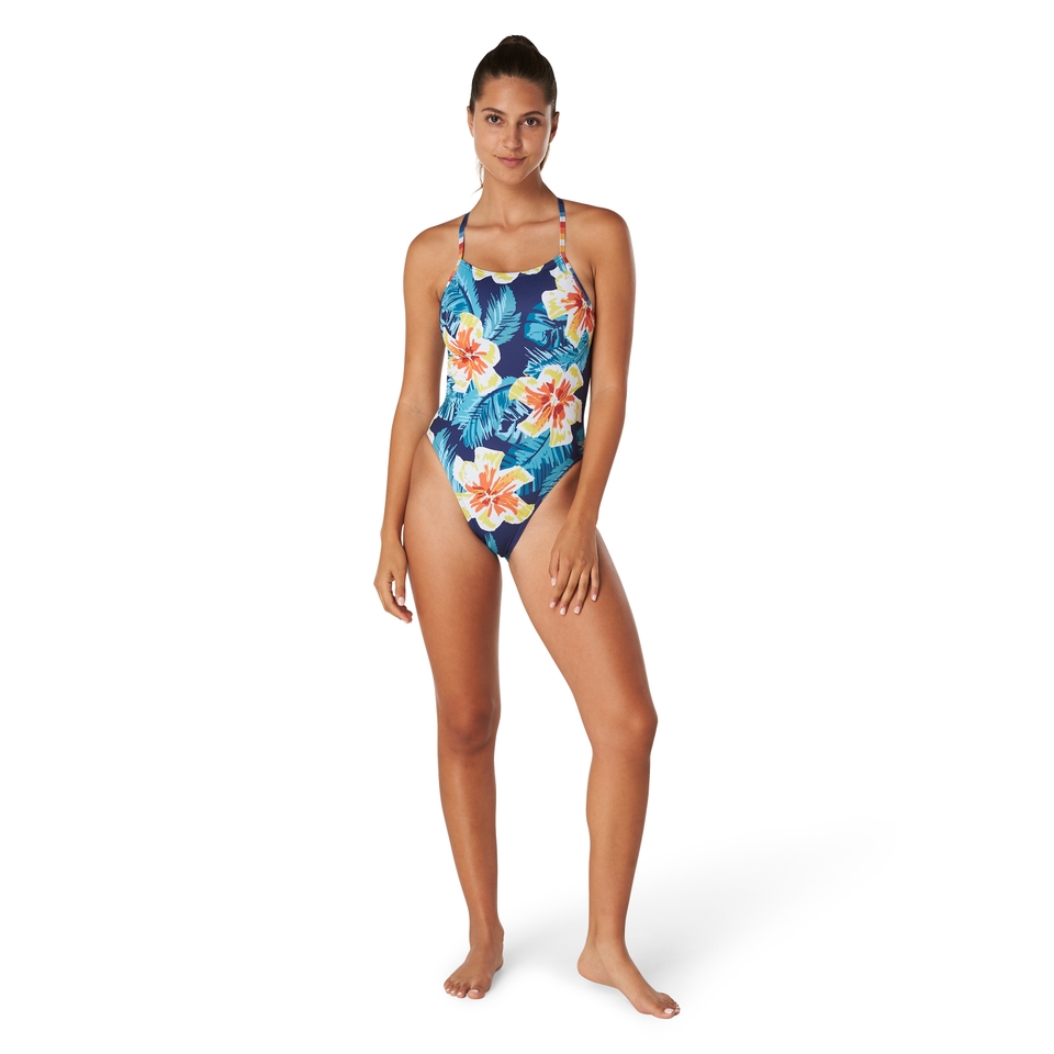 Women's Printed Double Lace Back One Piece Blue