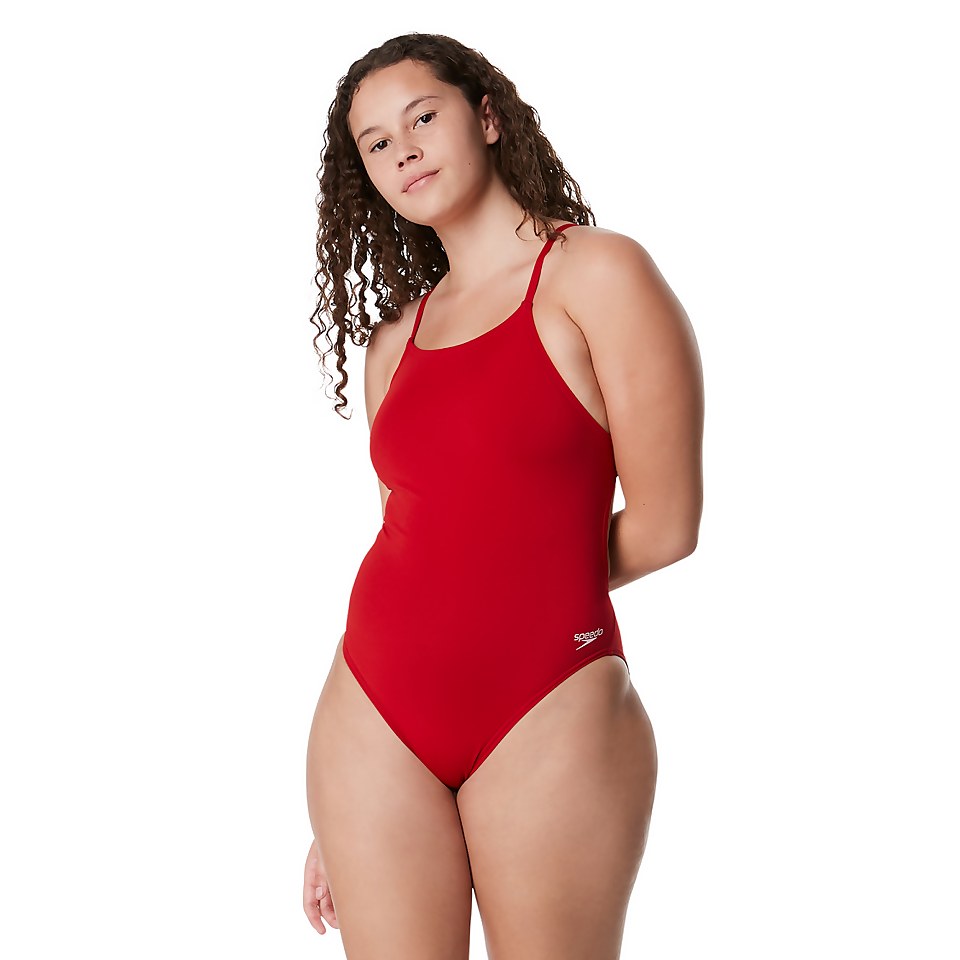 Women's Solid Strappy One Piece Red