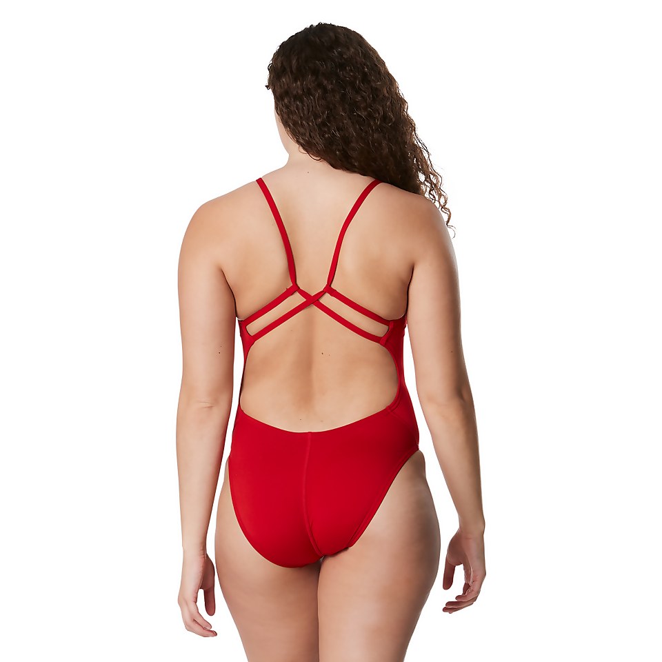 Women's Solid Strappy One Piece Red